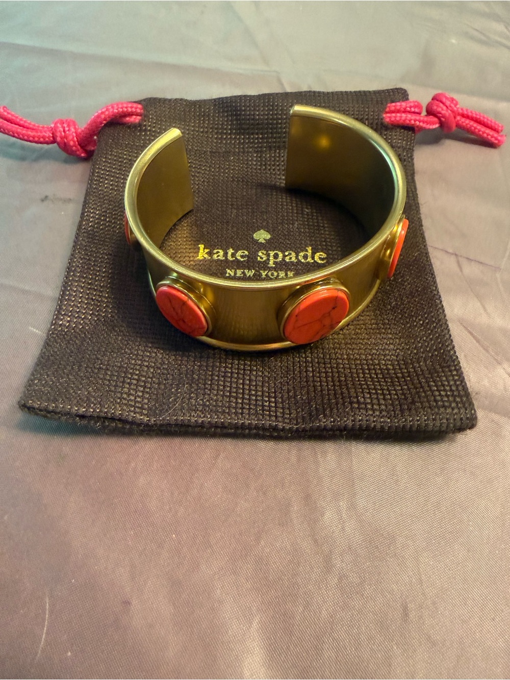 kate spade Bright and Bold Gold Cuff Bracelet with Coral Red Stones & Dustbag - Picture 9 of 9